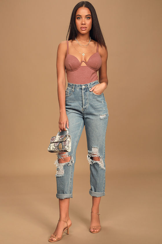 Last Call Dusty Mauve Ribbed Backless Bodysuit 2
