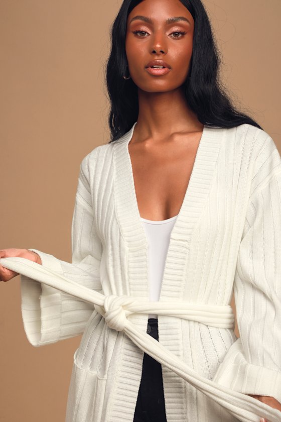 Fantastic Feeling Ivory Ribbed Knit Cardigan Sweater 4