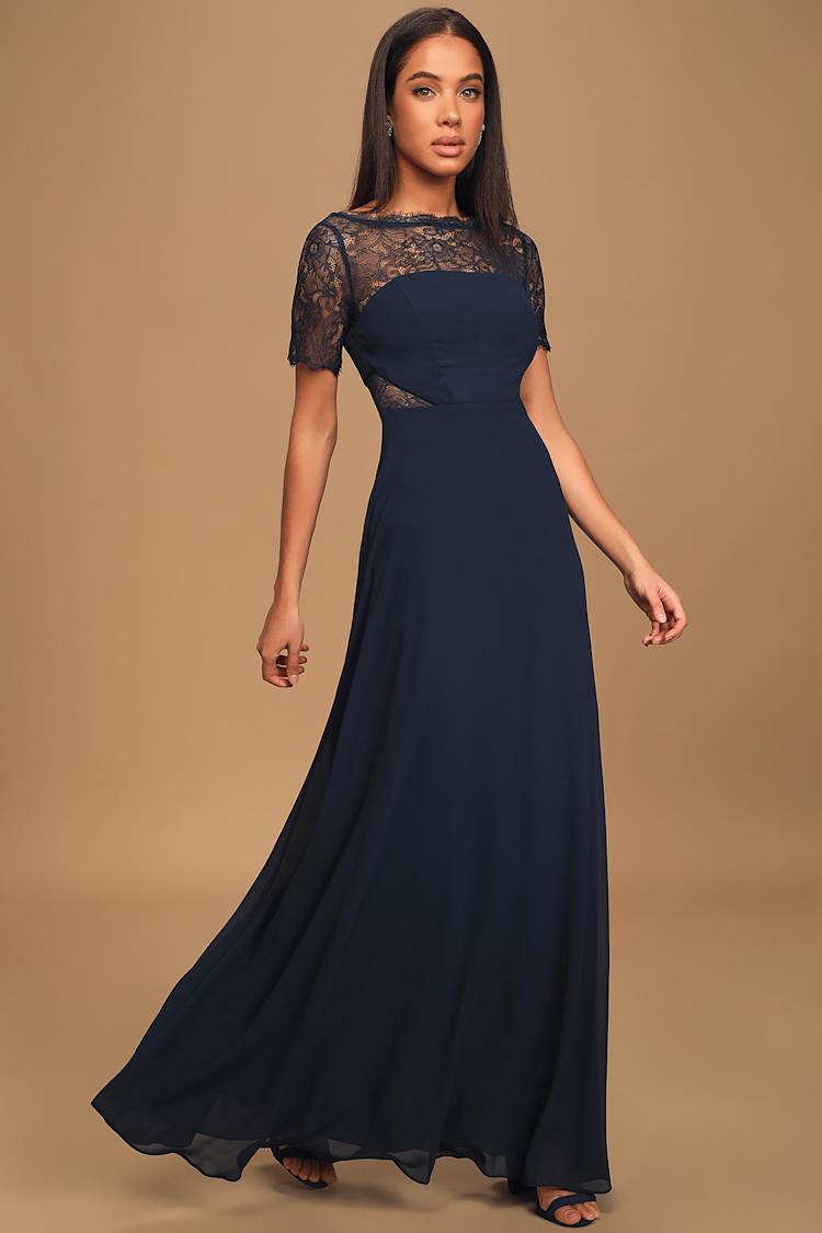 Waiting For Love Navy Lace Maxi Dress