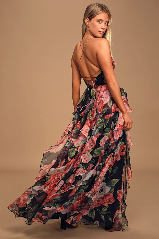Rooted in Romance Black Floral Print Ruffled Maxi Dress 6