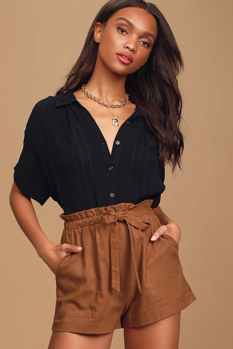 LUSH Brown Shorts - Paperbag Waist Shorts - High-Waisted Shorts