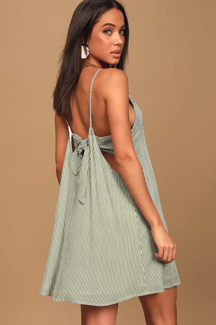 Cute Green Striped Dress - Mini Swing Dress - Tie-Back Dress - Lulus