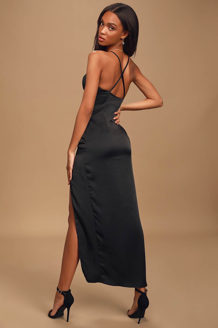Chic Black Maxi - Satin Dress - Slip Dress - Formal Maxi Dress - Lulus