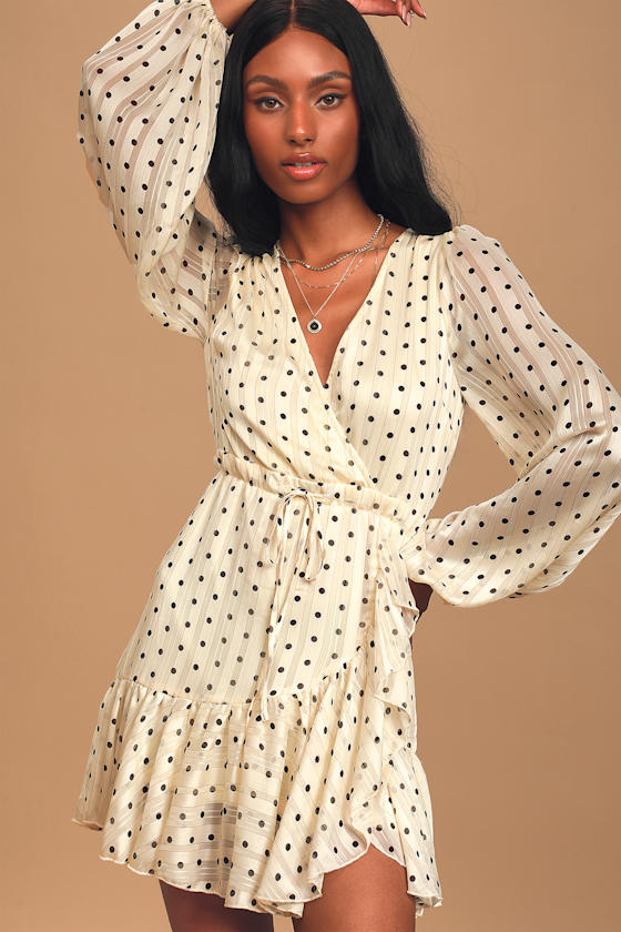 Spotlight Moment Ivory Polka Dot Long Sleeve Ruffled Mini Dress 6