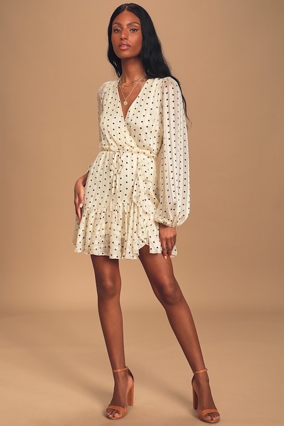 Spotlight Moment Ivory Polka Dot Long Sleeve Ruffled Mini Dress 7