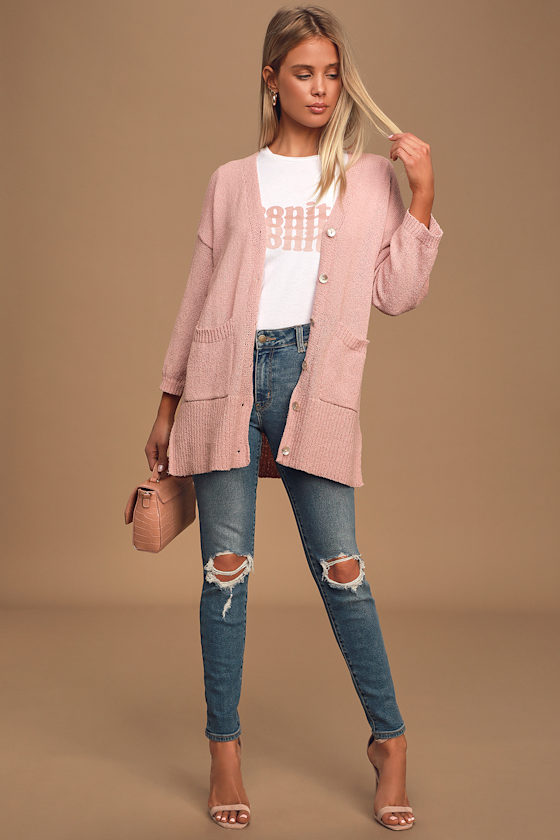 Draw You Close Blush Pink Loose Knit Cardigan 1