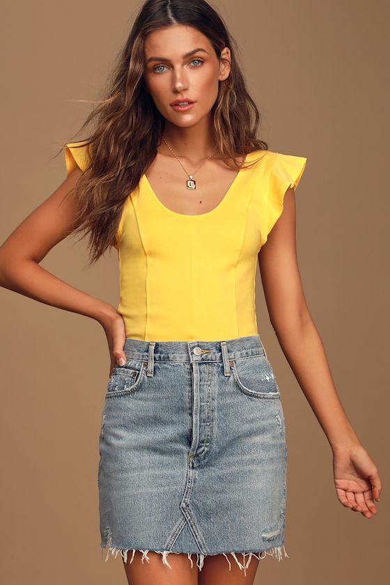 Fleur Yellow Flutter Sleeve Tank Top 3