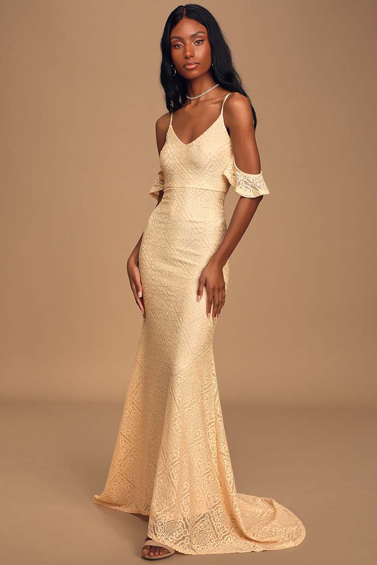 white christmas dresses La Lune One Shoulder Cowl Back Maxi Dress | Cream | Dresses main image 1