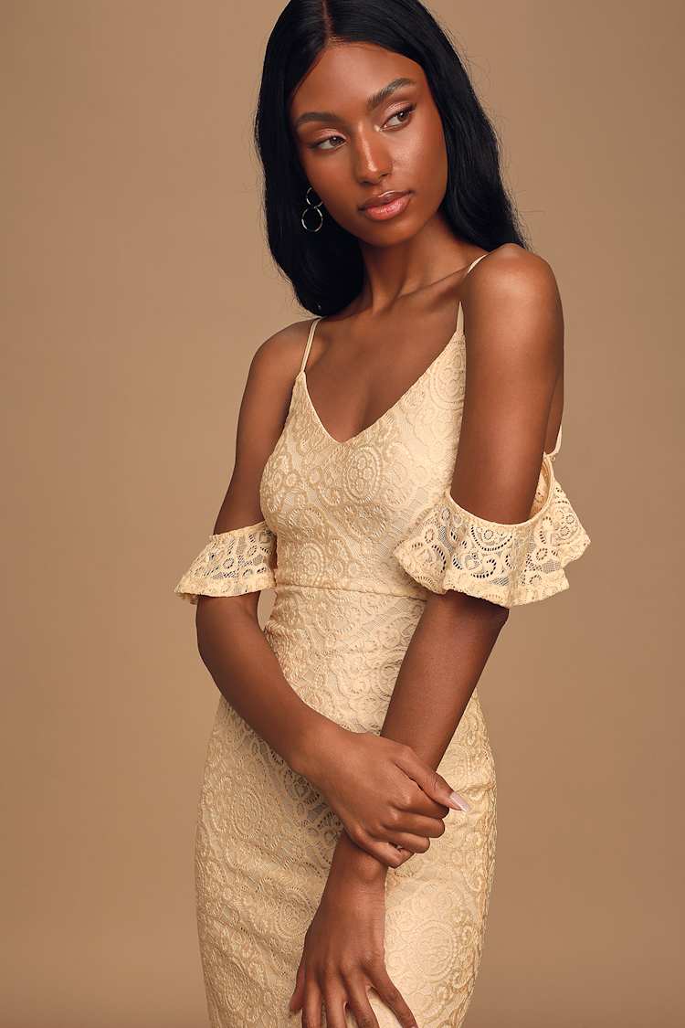 Cream Gown - Lace Maxi Dress - Cold-Shoulder Dress - Mermaid Maxi - Lulus