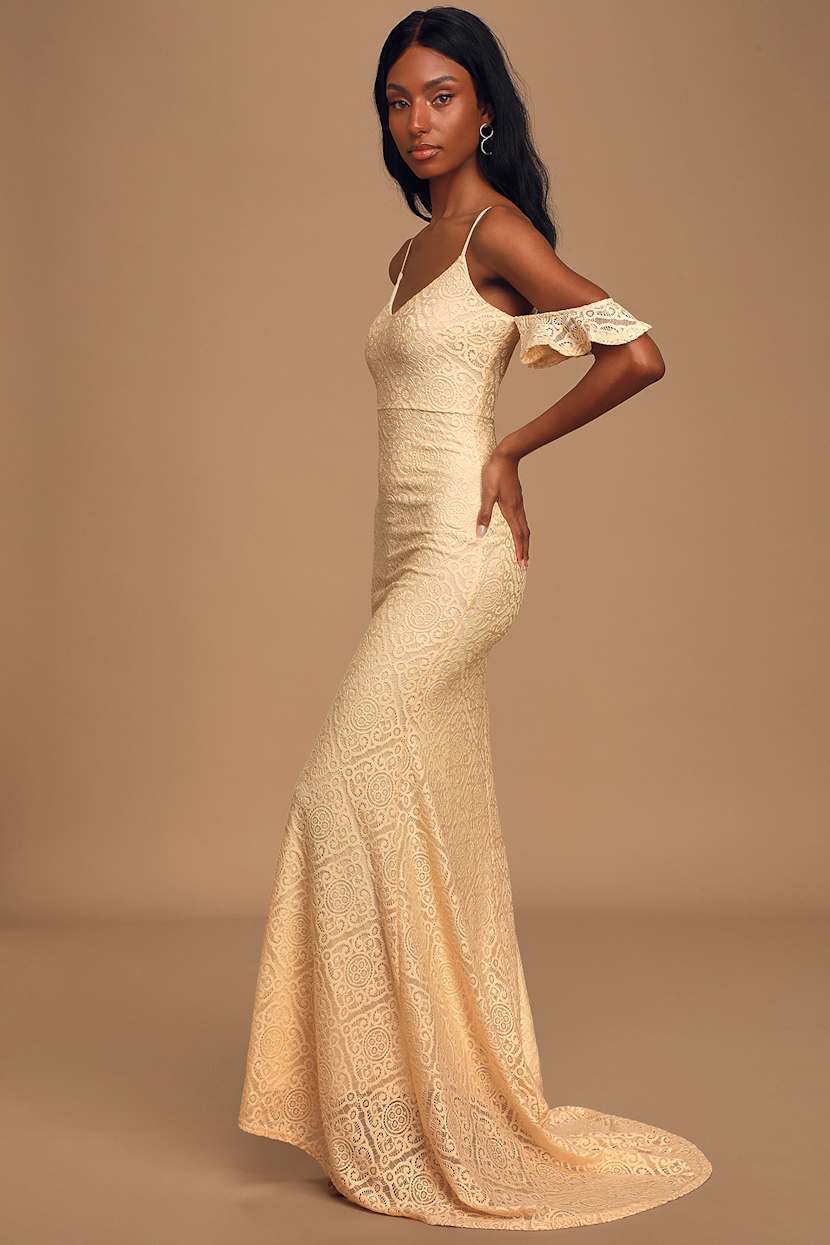 cream mermaid dress Super Shiny Cream Crystal Satin High Quality Spaghetti Straps Mermaid SposaBridal