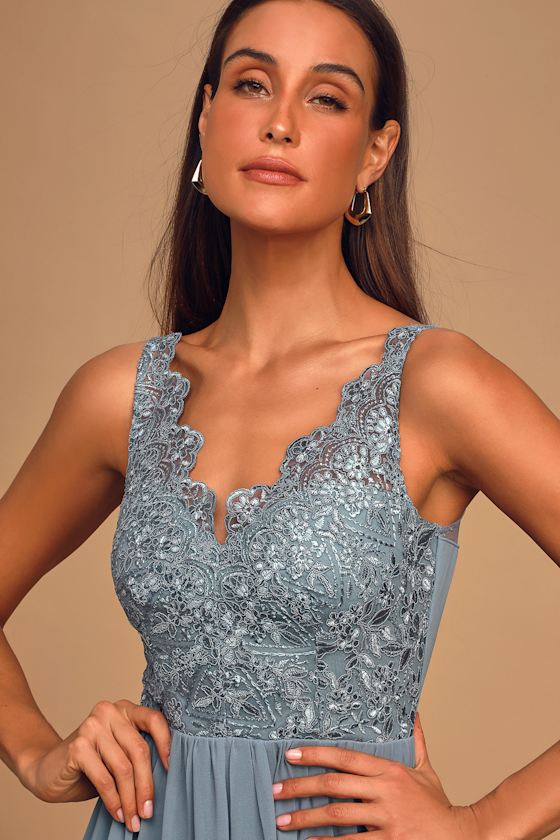 Found Happiness Slate Blue Embroidered Sleeveless Maxi Dress 2