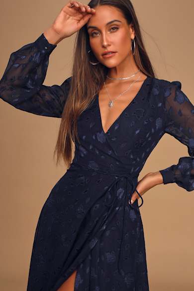 blue military dress Navy Long Sleeve Maxi Dress with Crochet Top