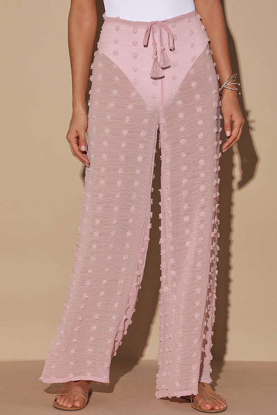 Ea-sea Breezy Mauve Sheer Pom Pom Swim Cover-Up Pants 3