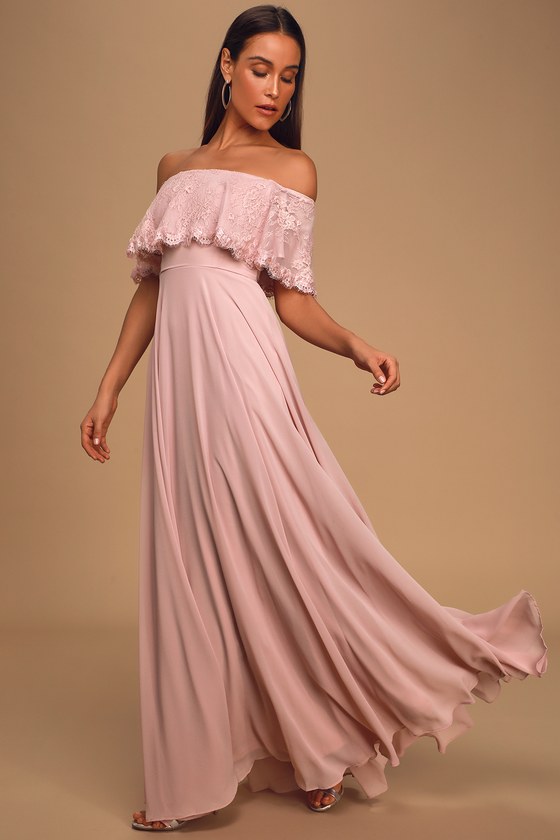 pink off the shoulder maxi dress