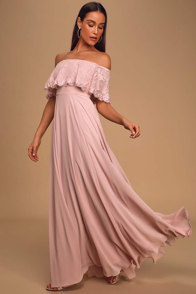 Pretty Dusty Lavender Gown - Off-The-Shoulder Maxi Dress - Gown - Lulus