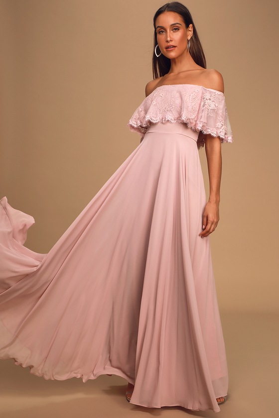 lavender off the shoulder maxi dress