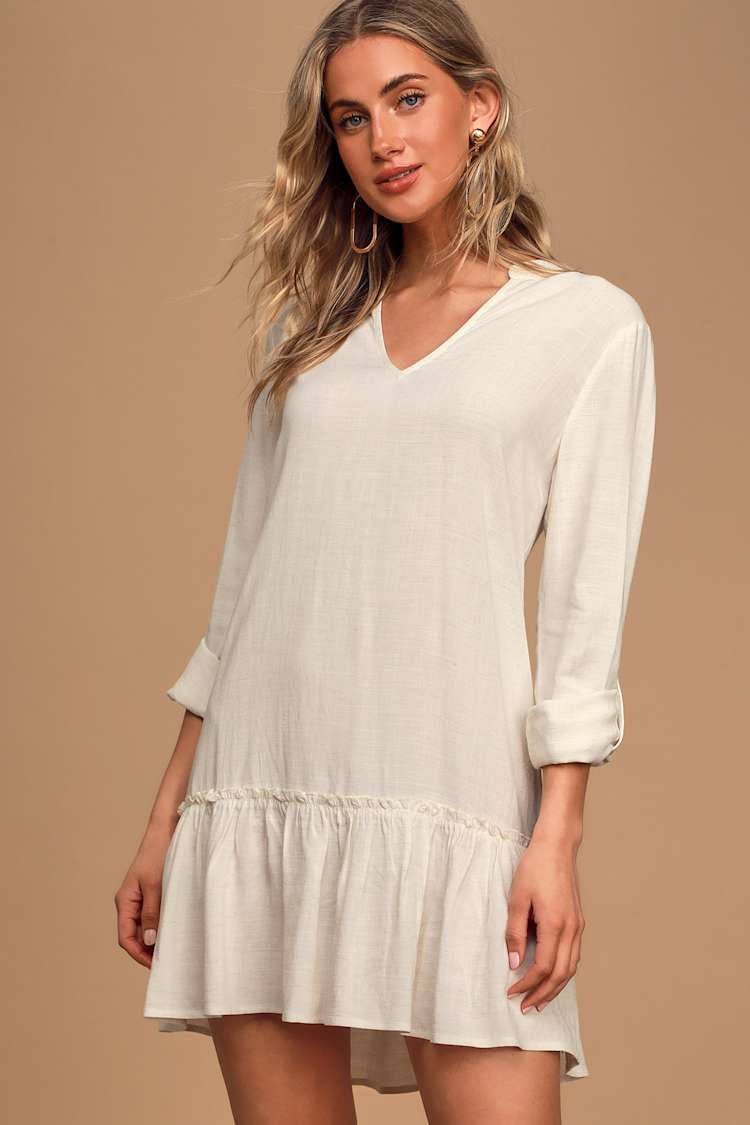 beige swing dress Solstice Cotton Swing Dress L