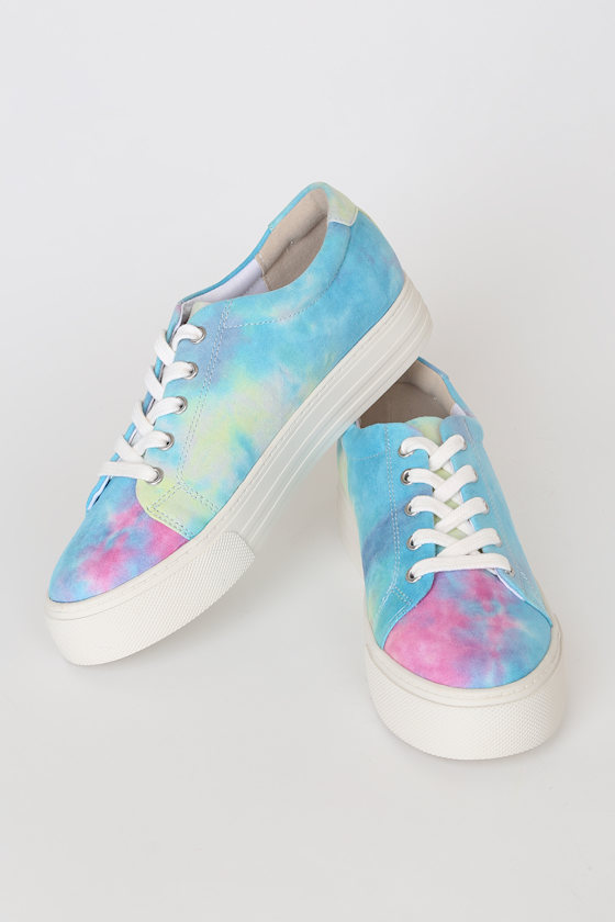 Support Blue Tie-Dye Suede Flatform Sneakers 2