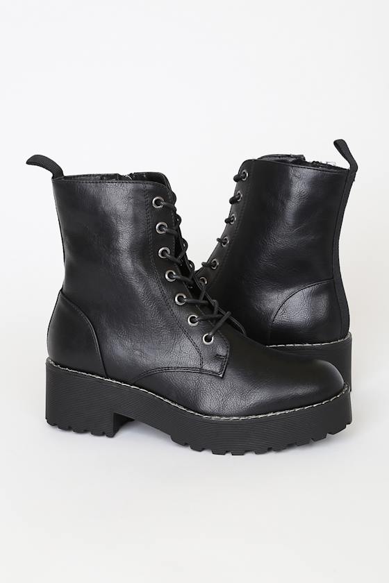 Moore Black Mid-Calf Lace-Up Platform Boots 1