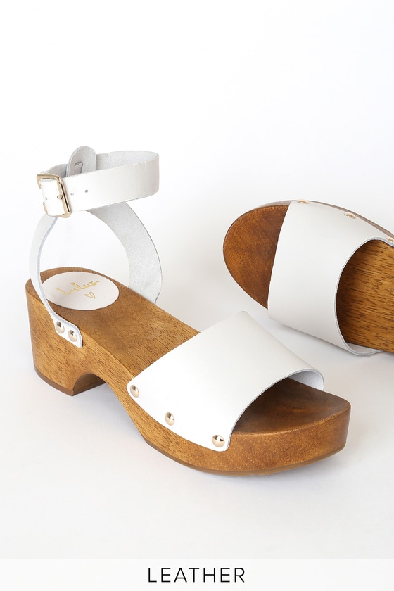 Chic White Leather Clog Sandals - Open 