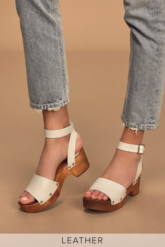 white clog heels