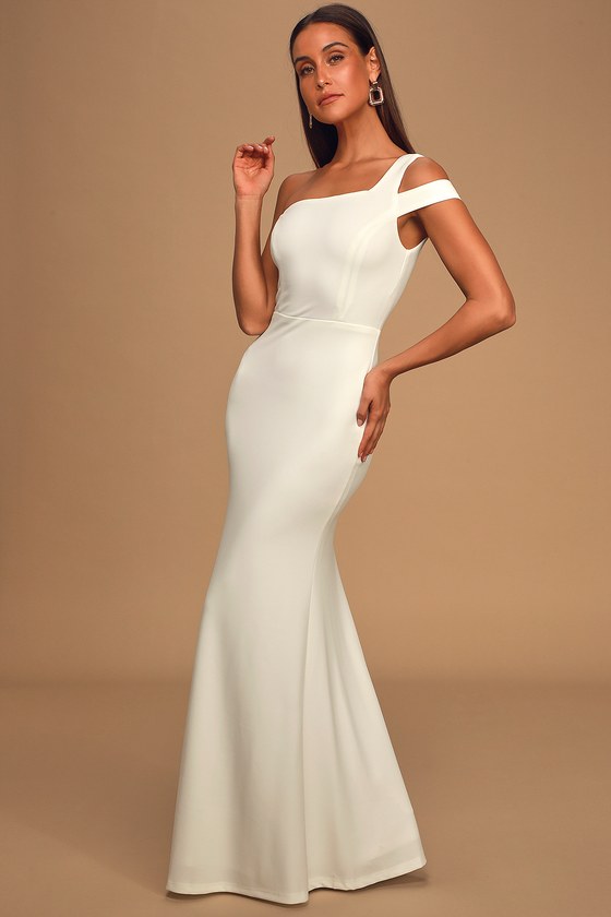 one shoulder maxi dress white