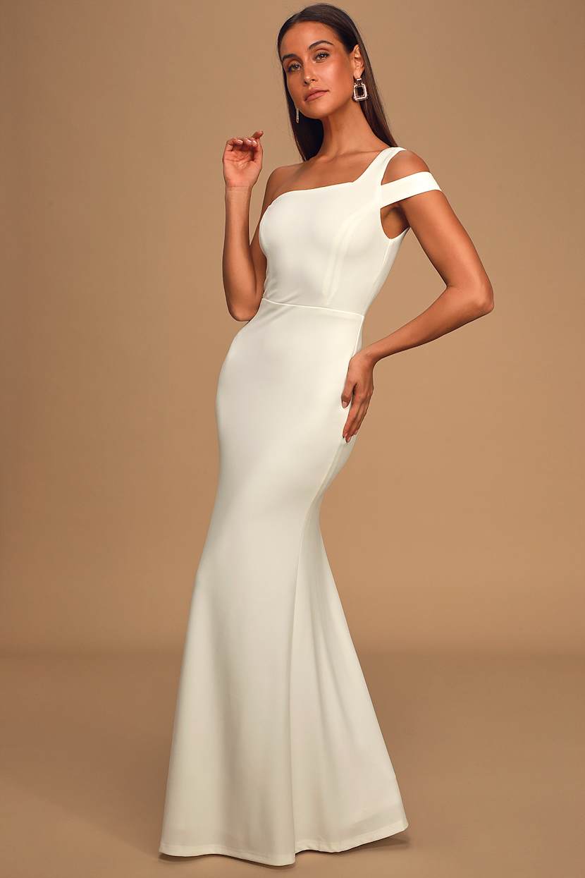 one shoulder white maxi dress Lou | White One-Shoulder Asymmetric Maxi Dress