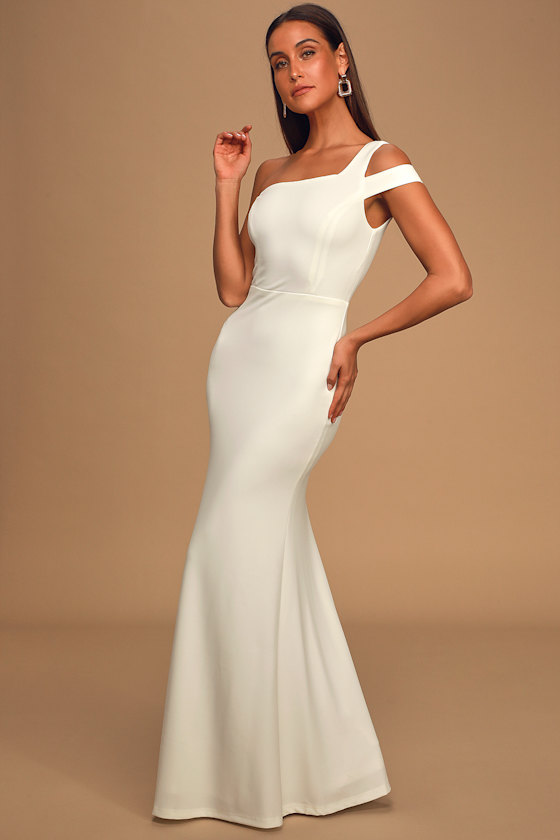 white one shoulder maxi