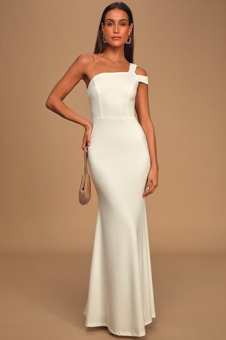 one shoulder white dress
