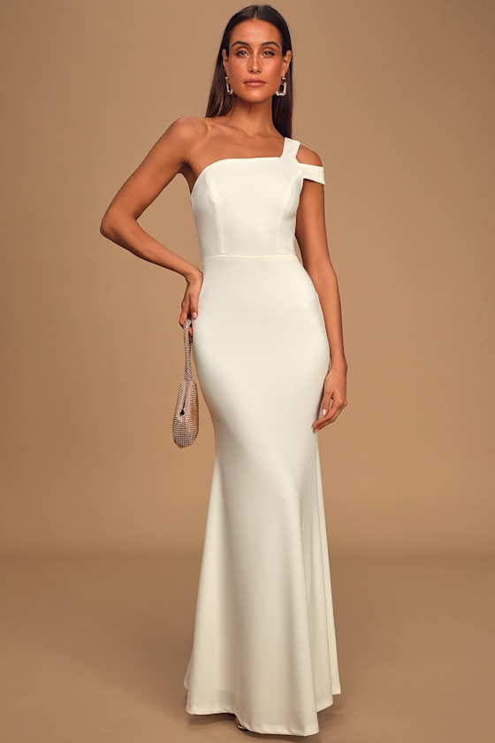 Make an Entrance White One-Shoulder Mermaid Maxi Dress 1