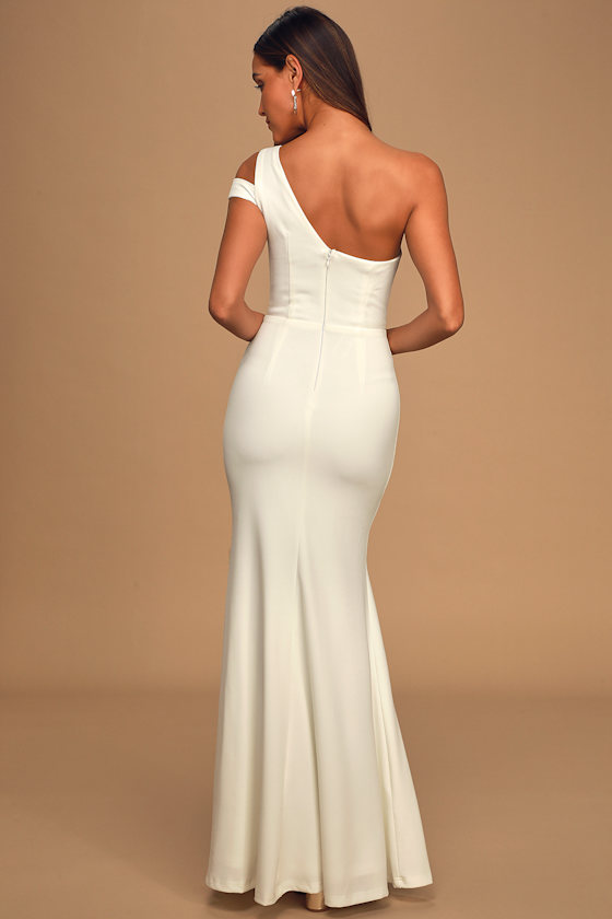 Make an Entrance White One-Shoulder Mermaid Maxi Dress 5