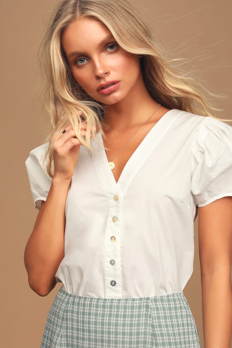 Sunny State of Mind White Short Sleeve Button-Up Top