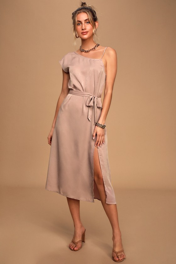 mauve one shoulder dress