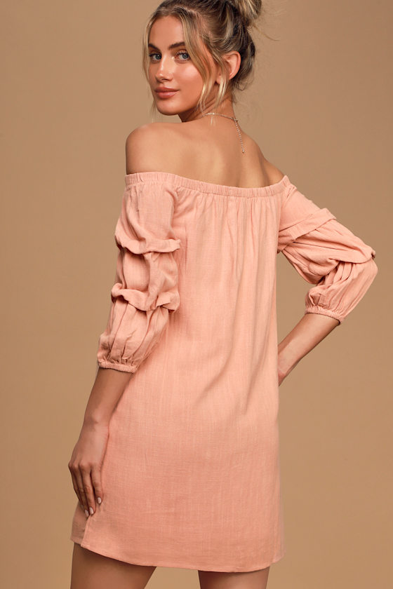 By the Pier Blush Pink Off-the-Shoulder Puff Sleeve Mini Dress 5
