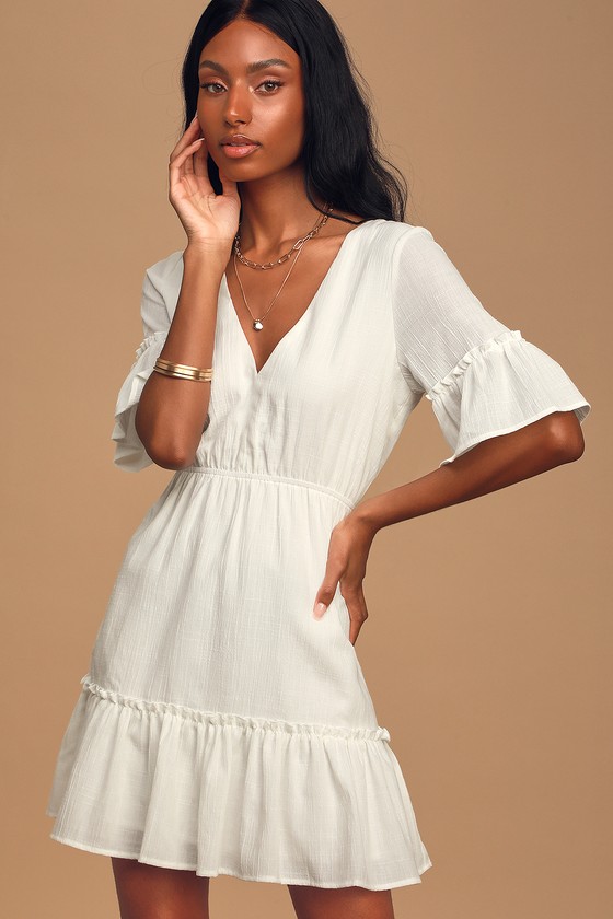 Chic White Dress - Short Sleeve Mini 