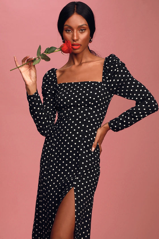 lulus polka dot long sleeve midi dress