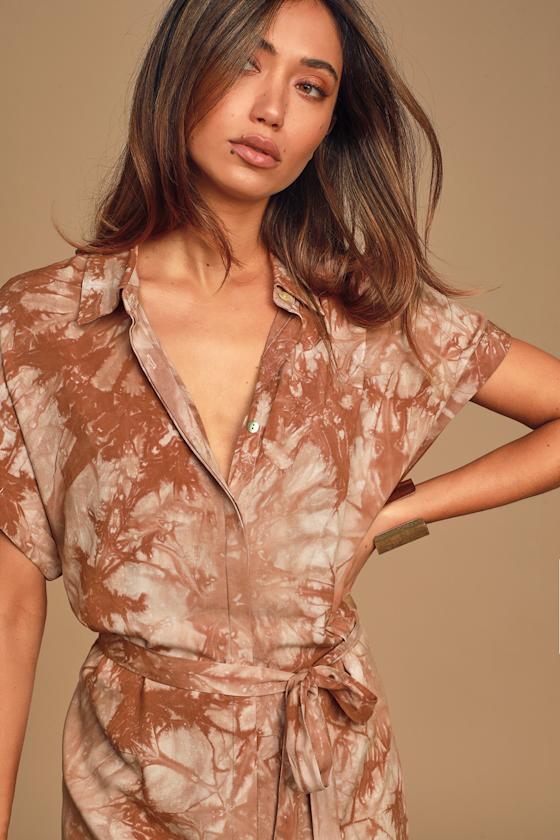 Carefree Lifestyle Rust Brown Tie-Dye Shirt Dress 4