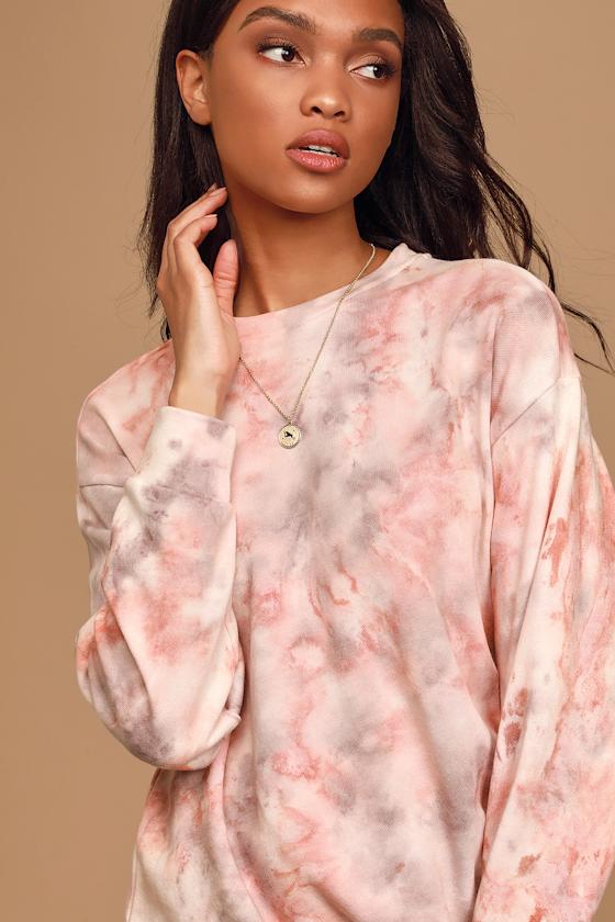 UNICORN TIE DYE FLEECE SWEATSHIRT DRESS - WHITE