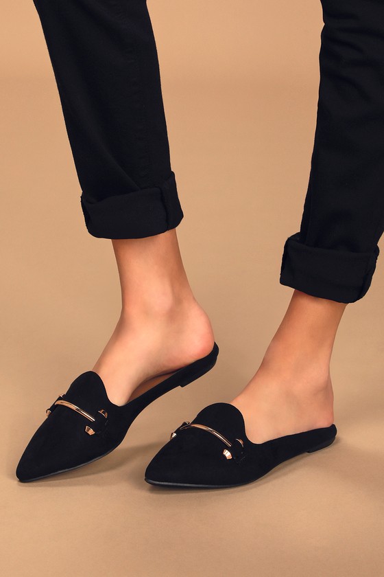 Chelsie Black Suede Pointed-Toe Loafer Slides