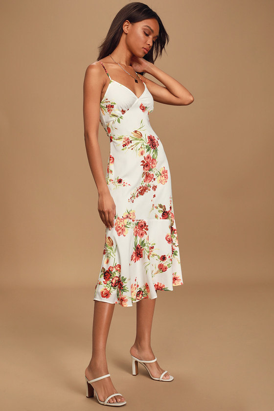 Lovely White Floral Dress - Sleeveless Midi Dress - Slip Dress - Lulus