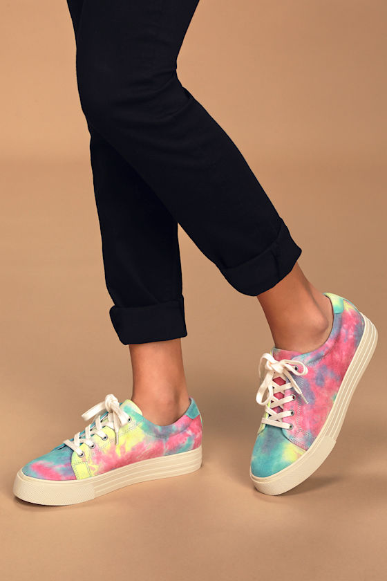 Support Blue Tie-Dye Suede Flatform Sneakers 2