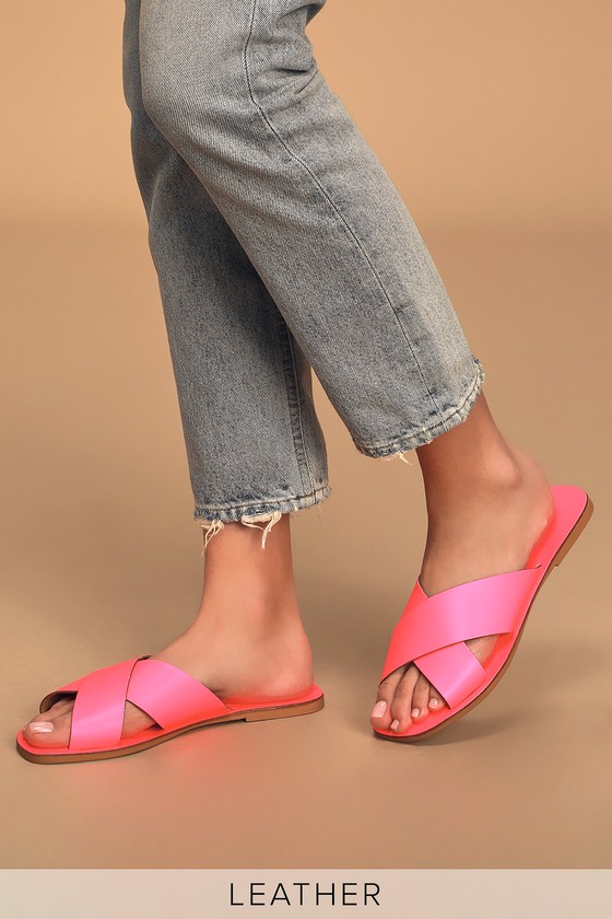 Pink Slides - Neon Slide Sandals - Lulus