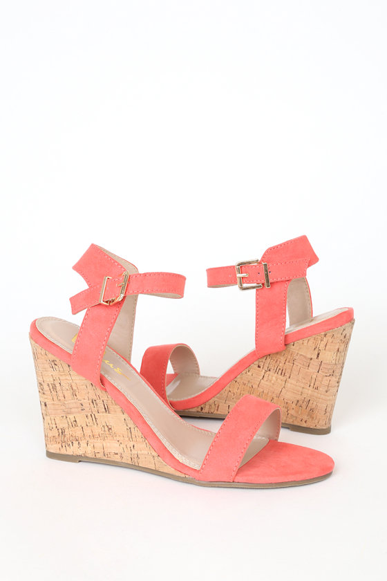 Whitney Coral Suede Wedge Sandals 1