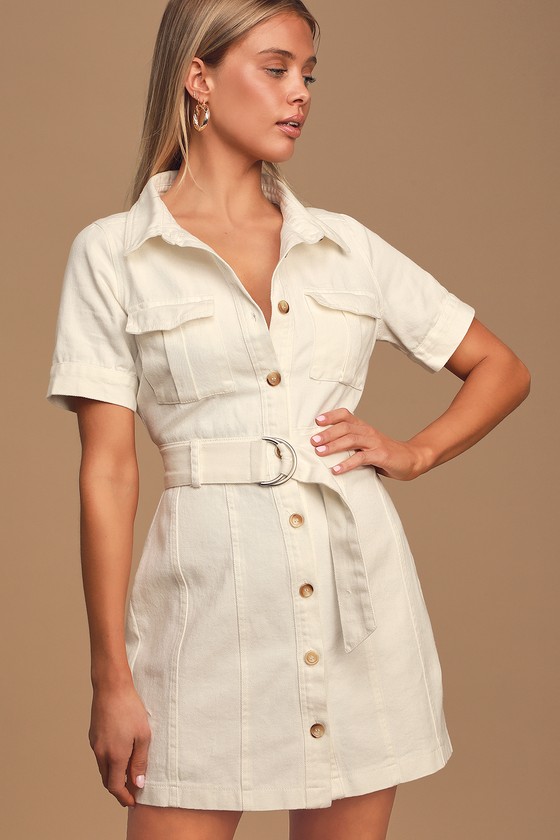 belted button up dress