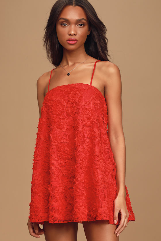 Bouquet of Love Red Lace Embroidered Sleeveless Mini Dress 6