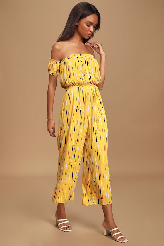 True Radiance Yellow Multi Print Off-the-Shoulder Jumpsuit 1