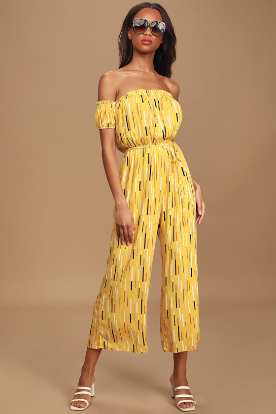 Cute Yellow Jumpsuit OfftheShoulder Jumpsuit OTS Jumpsuit Lulus