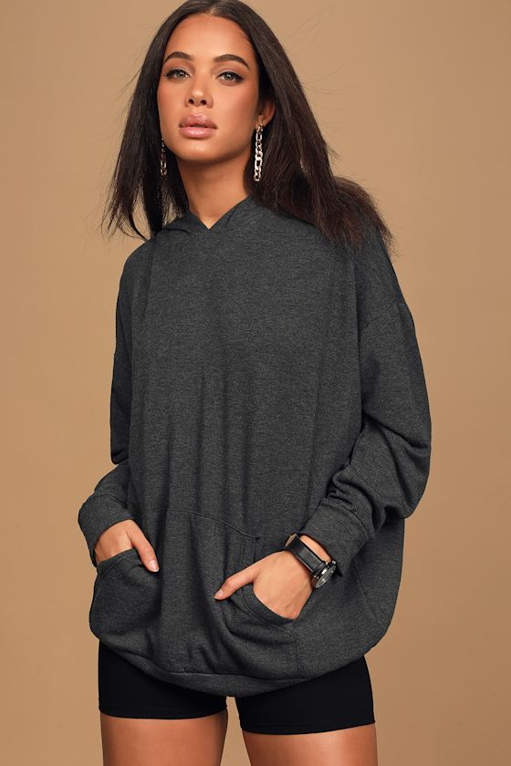 Charcoal Grey Sweatshirt Pullover Hoodie Oversized Sweatshirt Lulus