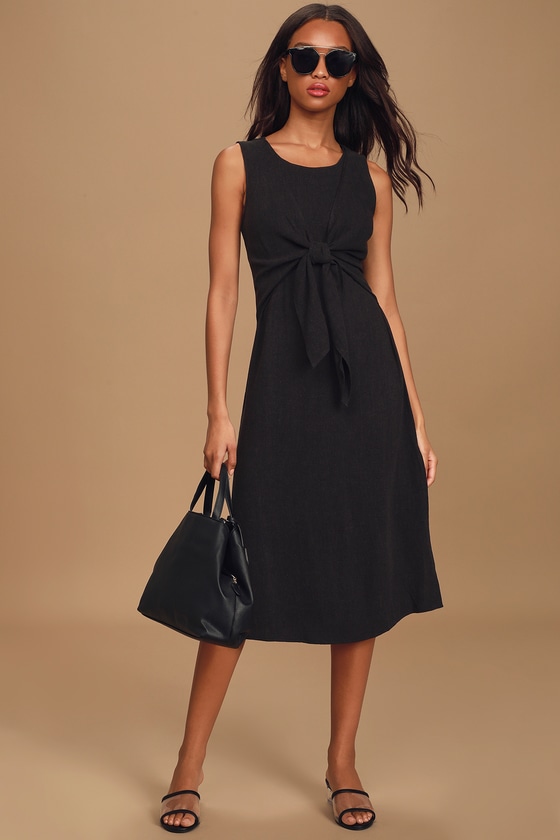 black tie front midi dress