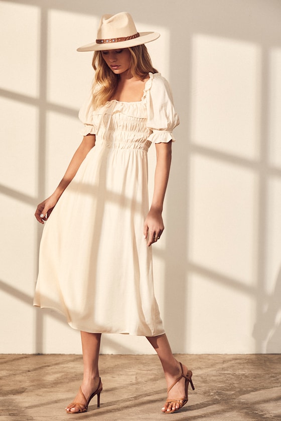 Nahanni Cream Puff Sleeve Smocked Midi Dress 2